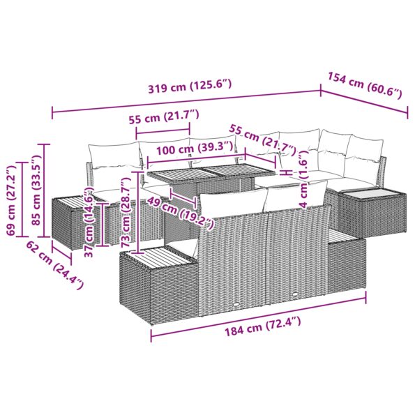 vidaXL 9-dielny záhradný jedálenský set s vankúšmi Čierny poly ratan akácia – Obrázok 11