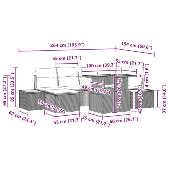 3350085_12.jpg vidaXL 7-dielny záhradný jedálenský set s vankúšmi Čierny Polyratan Akácia – Obrázok 12