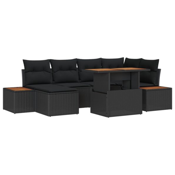 3350085_2.jpg vidaXL 7-dielny záhradný jedálenský set s vankúšmi Čierny Polyratan Akácia – Obrázok 2