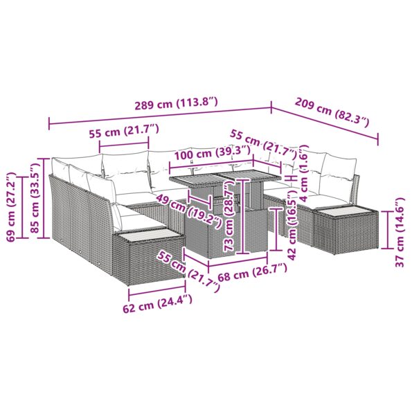 3350100_11.jpg vidaXL 10-dielny záhradný jedálenský set s vankúšmi, čierny poly ratan akácia – Obrázok 11