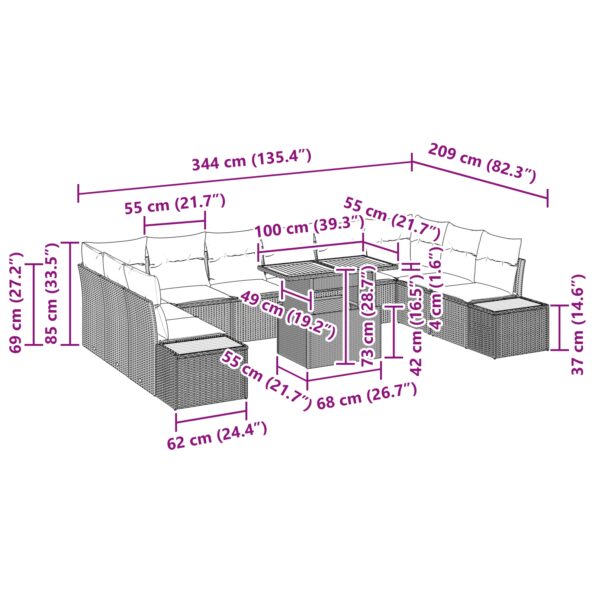 vidaXL 11-dielna záhradná jedálenská súprava s vankúšmi béžová poly ratan akácia – Obrázok 11
