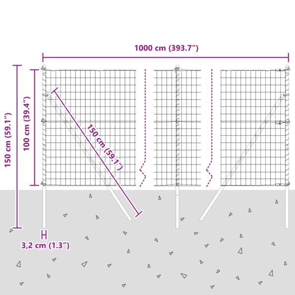 vidaXL Euro Fence s 7 stĺpikmi 1x10 m pozinkovaná oceľ zelená – Obrázok 12