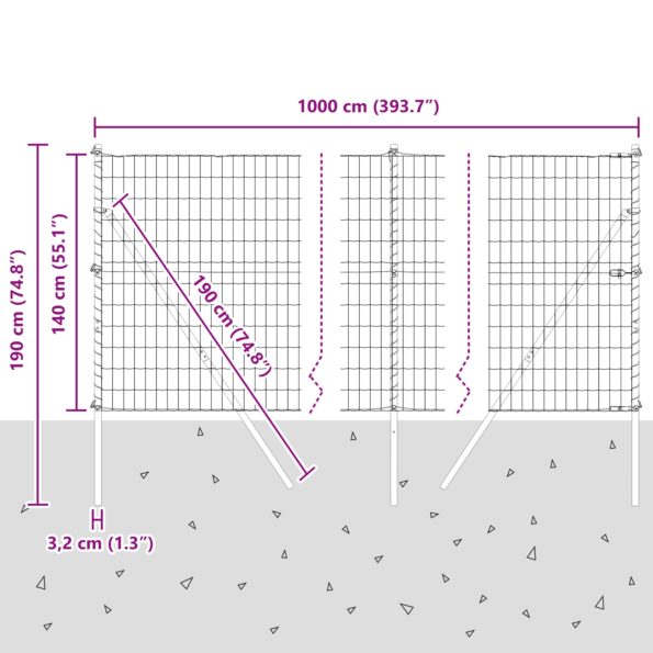 vidaXL Euro plot so 7 stĺpikmi 1.4x10 m pozinkovaná oceľ Zelená – Obrázok 12