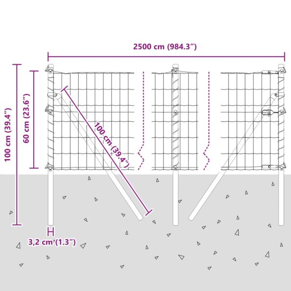 vidaXL Euro plot s 13 stĺpikmi 0.6x25 m pozinkovaná oceľ zelená – Obrázok 12