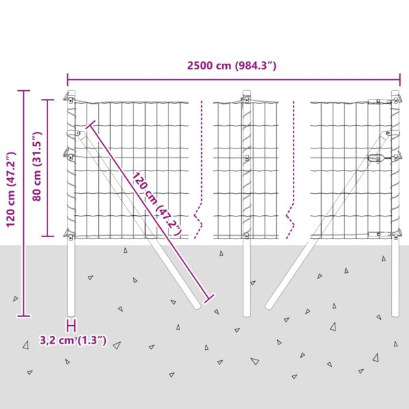vidaXL Euro Fence s 13 stĺpikmi 0.8x25 m Galvanizovaný oceľový zelený – Obrázok 12