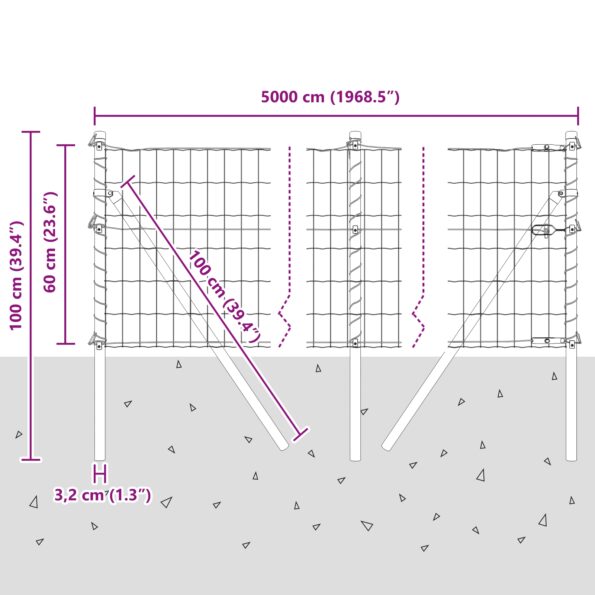 vidaXL Euro plot s 13 stĺpmi 0,6x50 m pozinkovaná oceľ zelená – Obrázok 12
