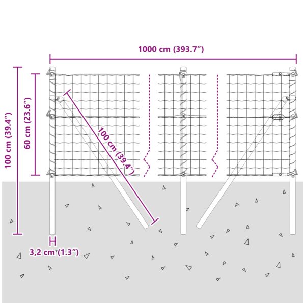 vidaXL Euro oplotenie s 7 stĺpmi 0.6x10 m pozinkovaná oceľ šedá – Obrázok 12
