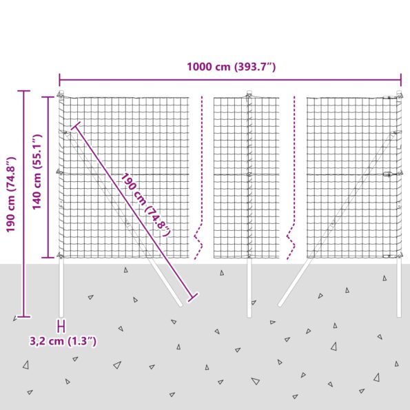 vidaXL Euro plot so 7 stĺpikmi 1.4x10 m Pozinkovaná Oceľ Sivá – Obrázok 12