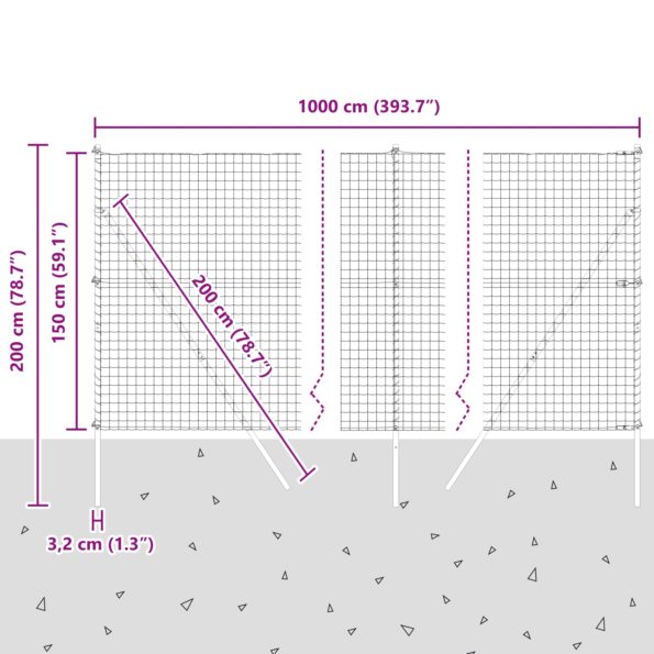 vidaXL Euro plot s 7 stĺpikmi 1.5x10 m pozinkovaná oceľ sivá – Obrázok 12