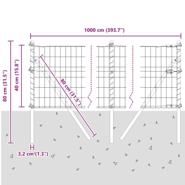 vidaXL Euro Oplôtok s 7 stĺpikmi 0.4x10 m Pozinkovaná oceľ Sivá – Obrázok 12