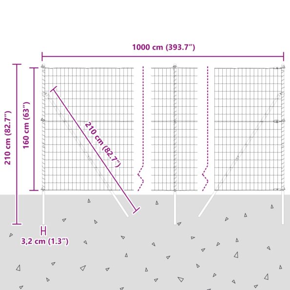 vidaXL Euro oplotenie s 7 stĺpikmi 1.6x10 m pozinkovaná oceľ sivá – Obrázok 12