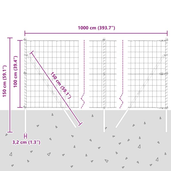 vidaXL Euro Oplotenie s 7 Stĺpmi 1x10 m Pozinkovaná Oceľ Šedá – Obrázok 12