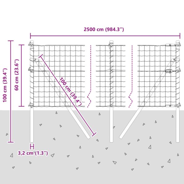 vidaXL Euro plot s 13 stĺpikmi 0,6x25 m pozinkovaná oceľ sivá – Obrázok 12