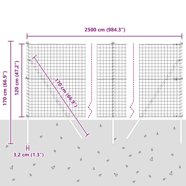 vidaXL Euro plot s 13 stĺpmi 1.2x25 m pozinkovanej ocele šedý – Obrázok 12