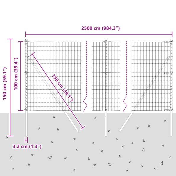 vidaXL Euro ohrada s 13 stĺpikmi 1x25 m Galvanizovaná oceľ sivá – Obrázok 12