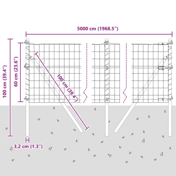 vidaXL Euro plot s 13 stĺpikmi 0.6x50 m pozinkovaná oceľ sivá – Obrázok 12
