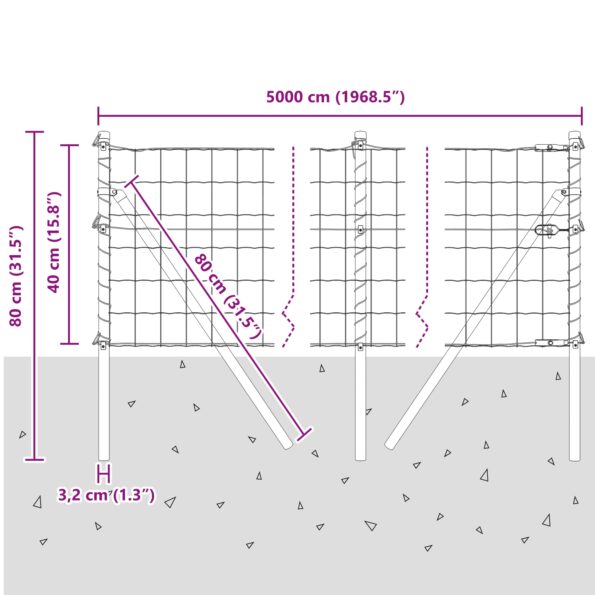 vidaXL Euro plot so 13 stĺpikmi 0.4x50 m Galvanizovaná oceľ sivá – Obrázok 12