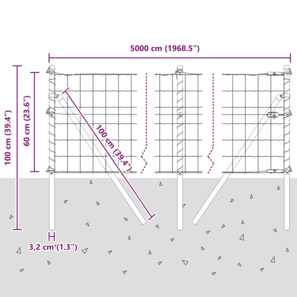 vidaXL Euro Plot s 13 stĺpmi 0.6x50 m pozinkovanej ocele sivý – Obrázok 12