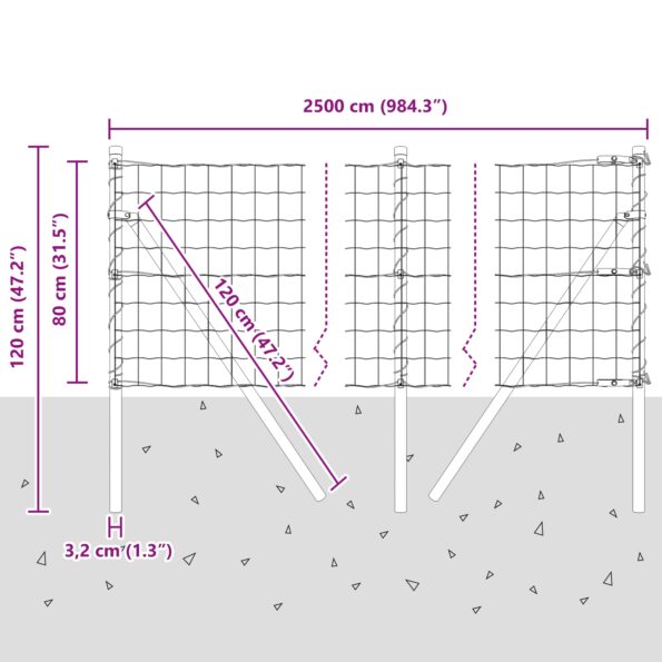 vidaXL Euro plot s 13 stĺpikmi 0.8x25 m pozinková oceľ sivá – Obrázok 12
