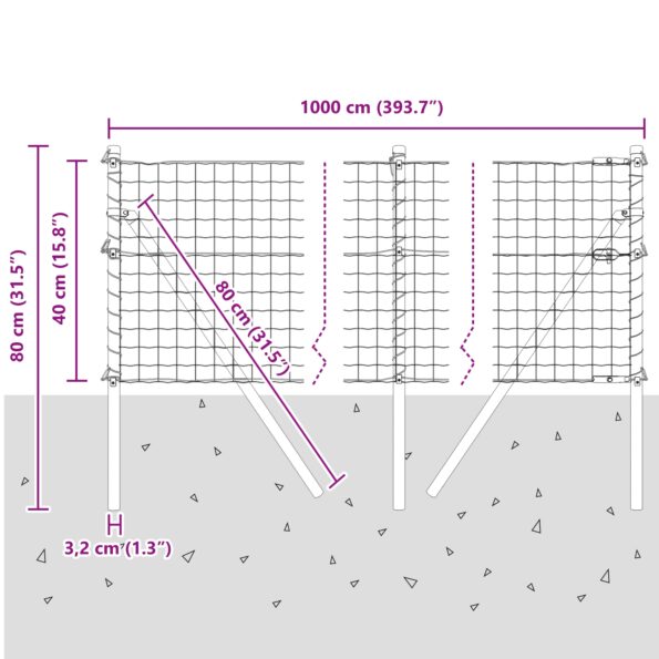 vidaXL Euro Plot s 7 stĺpikmi 0.4x10 m pozinkovaná oceľ – Obrázok 12