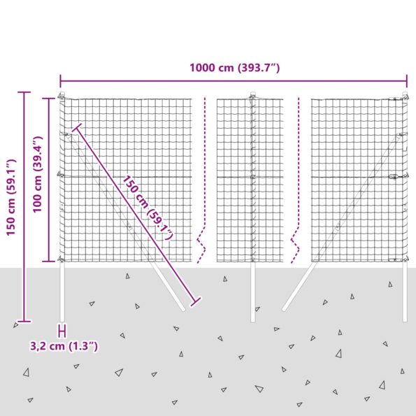 vidaXL Euro plot s 7 stĺpikmi 1x10 m pozinkovaná oceľ – Obrázok 12