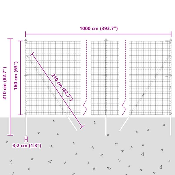 vidaXL Euro plot s 7 stĺpmi 1.6x10 m pozinkovaná oceľ – Obrázok 12