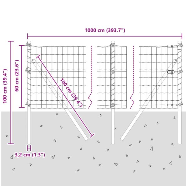 vidaXL Euro Plot s 7 stĺpikmi 0.6x10 m pozinkovaná oceľ – Obrázok 12