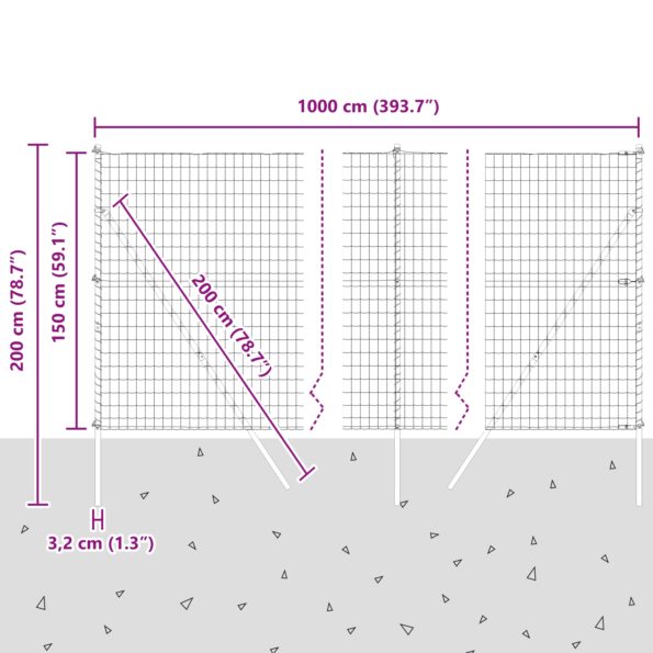 vidaXL Euro plot s 7 stĺpikmi 1,5x10 m pozinkovaná oceľ – Obrázok 12
