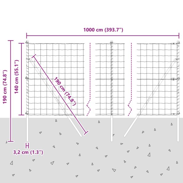 vidaXL Euro plot s 7 stĺpmi 1.4x10 m pozinkovaná oceľ – Obrázok 12