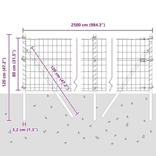 vidaXL Euro plot s 13 stĺpmi 0.8x25 m pozinkovaná oceľ – Obrázok 12