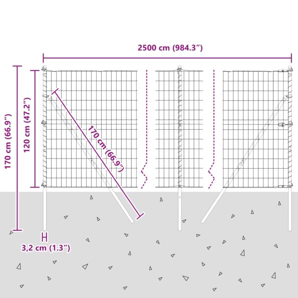 vidaXL Euro plot s 13 stĺpmi 1.2x25 m z pozinkovanej ocele – Obrázok 12