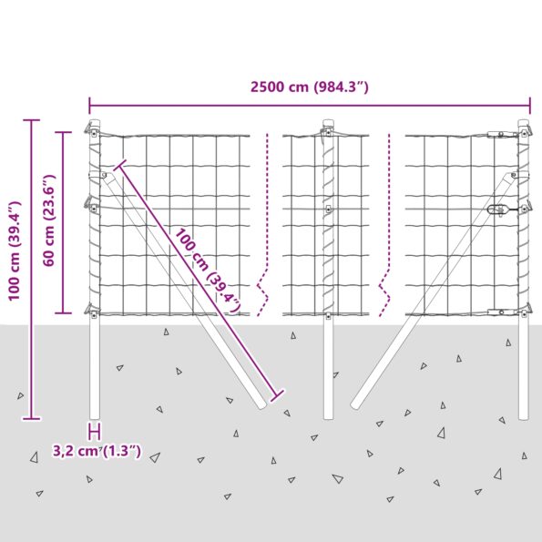 vidaXL Euro plot s 13 stĺpikmi 0.6x25 m Pozinkovaná oceľ – Obrázok 12