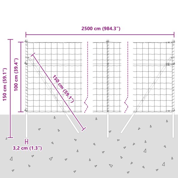 vidaXL Euro plot s 13 stĺpmi 1x25 m Pozinkovaná oceľ – Obrázok 12