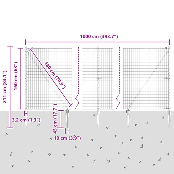 vidaXL Euro plot so 7 špicatými stĺpkami 1,6x10 m pozinkovaná oceľ zelená – Obrázok 13