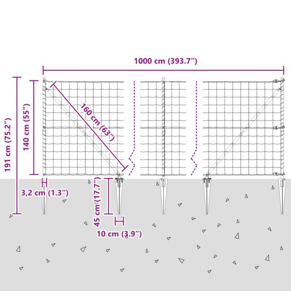 vidaXL Euro Plot s 7 špicatými stĺpmi 1.4x10 m pozinkovanej ocele zelenej – Obrázok 13