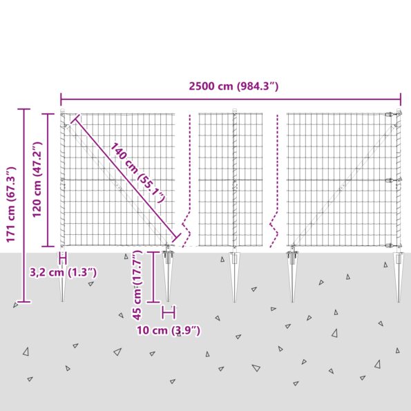 3350590_13.jpg vidaXL Euro Oplotenie s 13 Hrotmi 1.2x25 m Galvanizovaná Oceľ Zelená – Obrázok 13
