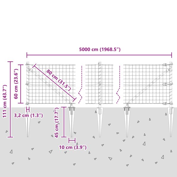 3350602_13.jpg vidaXL Euro plot s 13 kotviacimi kolíkmi 0.6x50 m pozinkovaná oceľ zelená – Obrázok 13