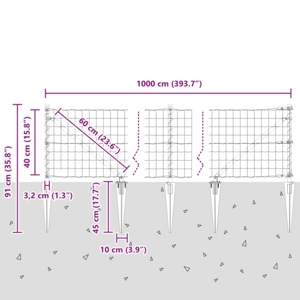 vidaXL Euro plot so 7 špicatými stĺpikmi 0.4x10 m pozinkovaná oceľ zelená – Obrázok 13