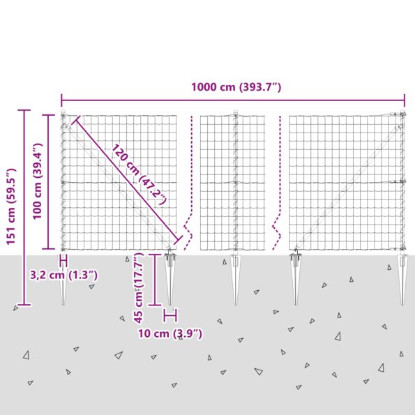 vidaXL Euro plot Sada 2 Zelená Kov 10 x 1,0 m Rozšíriteľný Euro plot – Obrázok 13