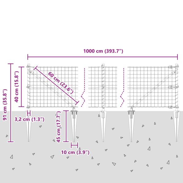 vidaXL Euro plot so 7 spike kolíkmi 0.4x10 m pozinkovaná oceľ sivá – Obrázok 13