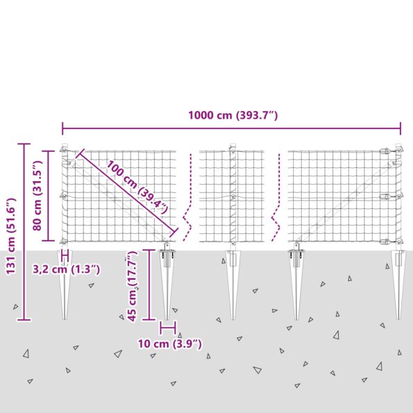 vidaXL Euro oplotenie s 7 hrotmi 0.8x10 m galvanizovaná oceľ sivá – Obrázok 13