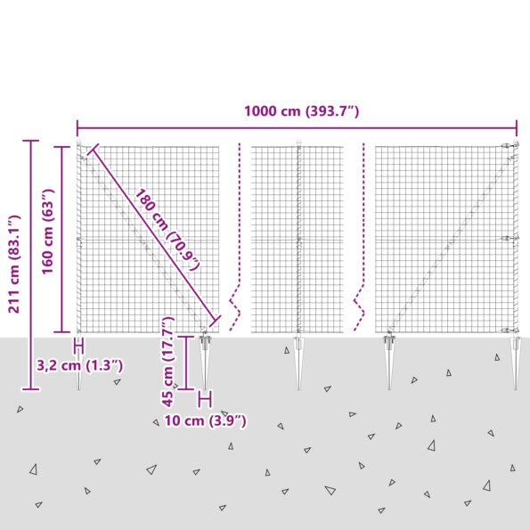 vidaXL Euro plot so 7 kolíkmi 1.6x10 m pozinkovaná oceľ sivá – Obrázok 13