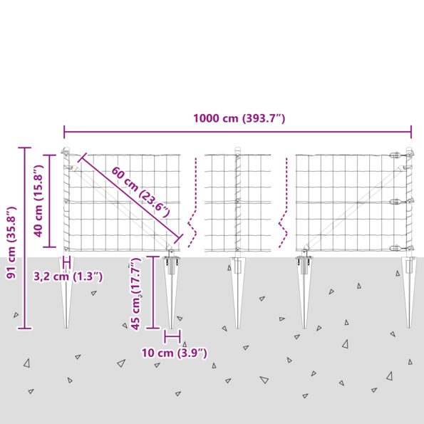 vidaXL Euro plot s 7 hrotovými stĺpikmi 0.4x10 m pozinkovaná oceľ sivá – Obrázok 13