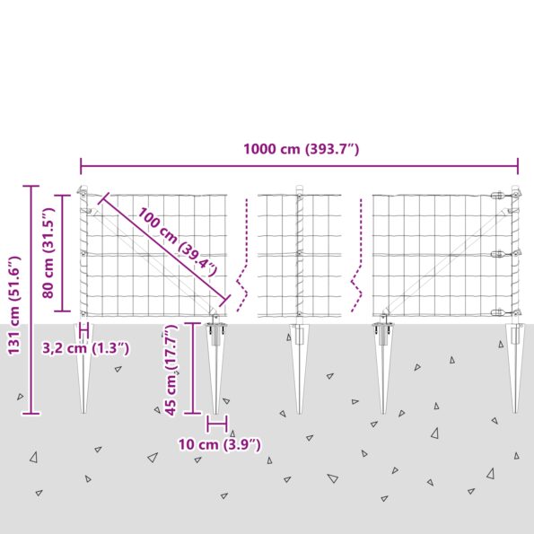 vidaXL Euro plot s 7 hrotmi 0.8x10 m pozinkovaná oceľ sivá – Obrázok 13