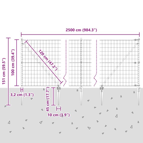 3350684_13.jpg vidaXL Euro Oplocenie s 13 špicatými stĺpikmi 1x25 m Pozinkovaná oceľ Šedá – Obrázok 13