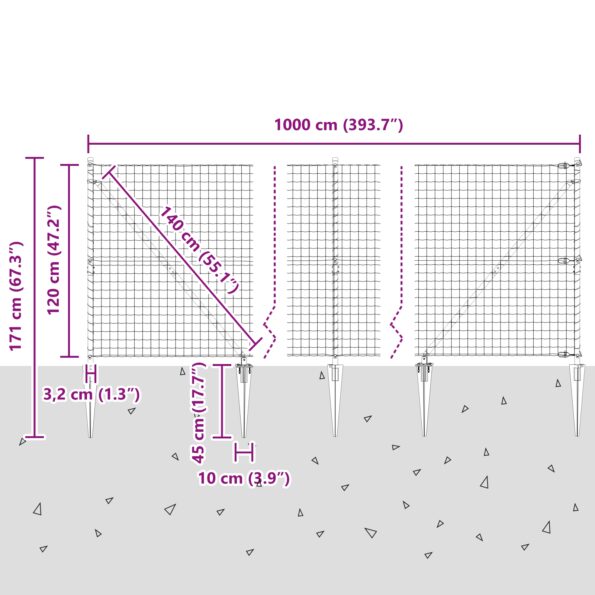 3350720_13.jpg vidaXL Euro plot so 7 hrotovými stĺpmi 1.2x10 m Pozinkovaná oceľ – Obrázok 13