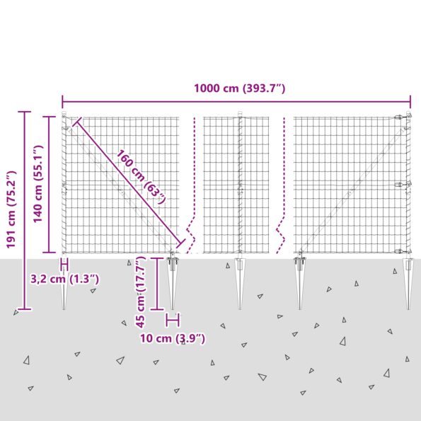 3350729_13.jpg vidaXL Euro plot so 7 špicovými stĺpikmi 1,4x10 m pozinkovaná oceľ – Obrázok 13