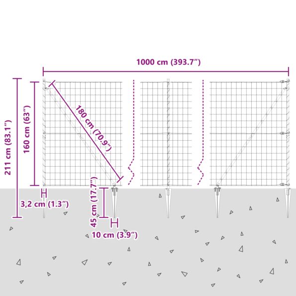 vidaXL Euro plot s 7 hrotmi 1.6x10 m pozinkovaná oceľ – Obrázok 13