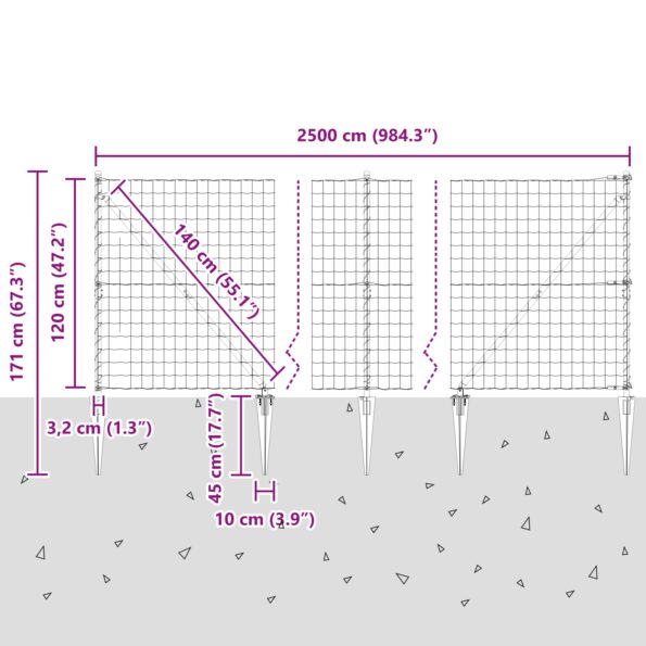 VidaXL Euro plot s 13 špicatými stĺpikmi 1.2x25 m pozinkovaná oceľ – Obrázok 13
