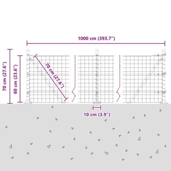 vidaXL Euro Oplotenie s 7 Flanged Posts 0.6x10 m Pozinkovaná Oceľ – Obrázok 13